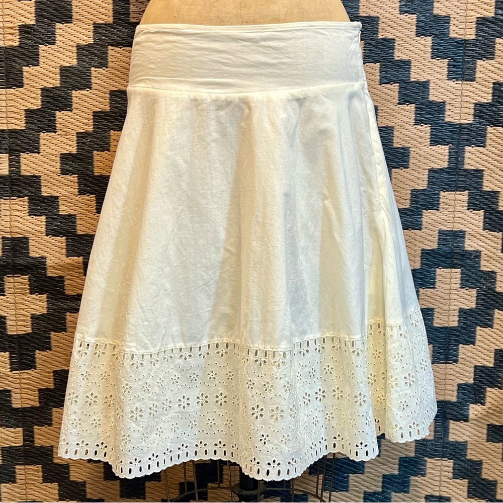 Eyelet lace buttercream midi full‎ a-line skirt cottagecore prairie boho y2k - Picture 9 of 14